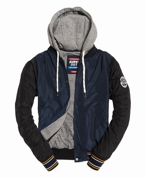 Superdry Upstate Bomber Férfi Kabát Fekete/Sötétkék | EQJUC5182